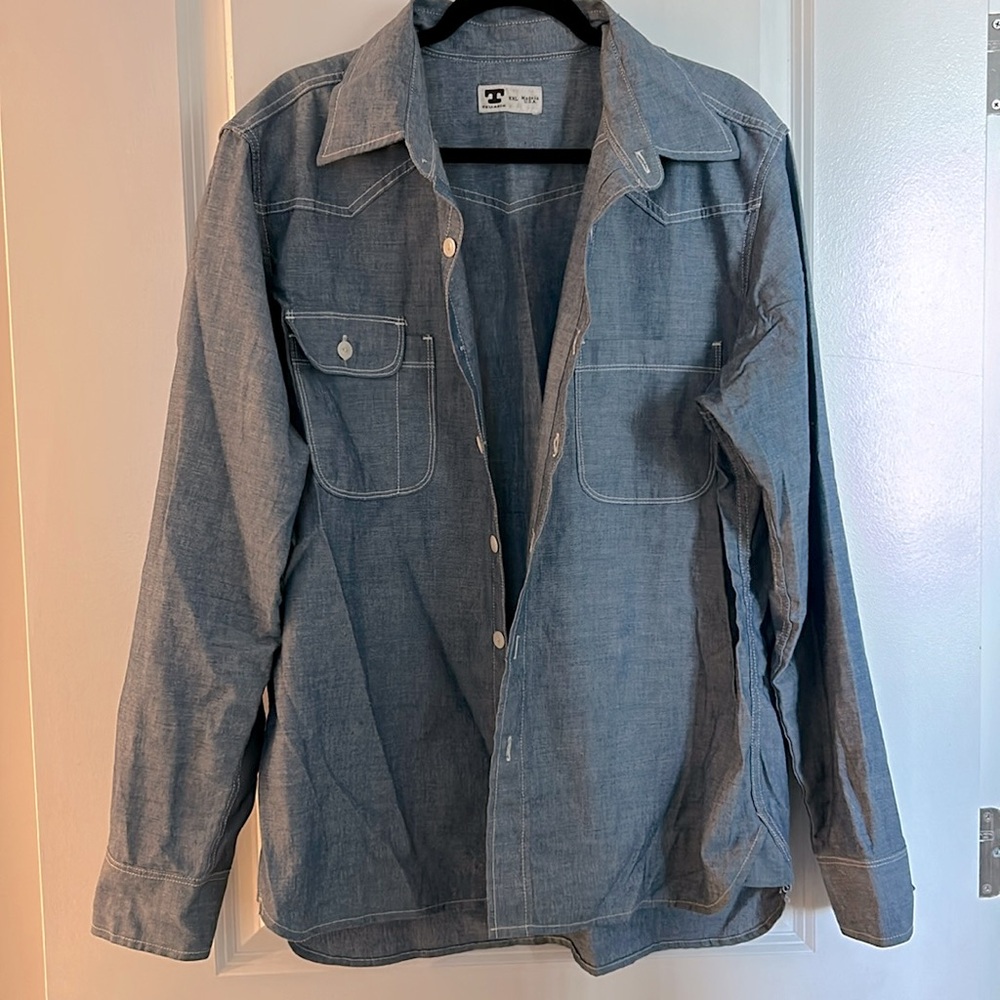 Tellason XXL Topper Work Long Sleeve Button Down Collar shirt Denim 7.5oz
